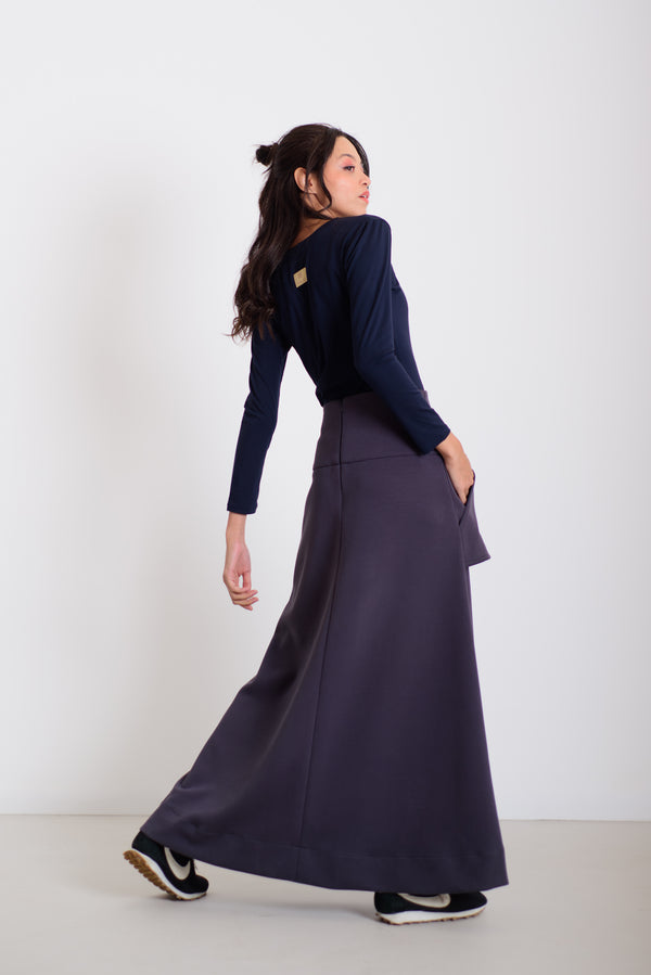 Hajtott maxi szoknya kékes szürke