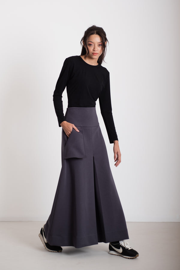 Hajtott maxi szoknya kékes szürke