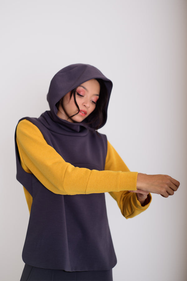 Kapucnis mellény kékes szürke